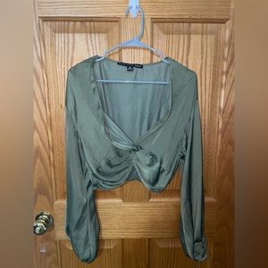 Dry Goods - Satin Olive Green Crop Top